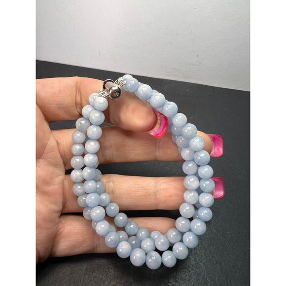 NEW Triple strand beaded aquamarine bracelet with sterling silver slide clasp - Picture 5 of 10